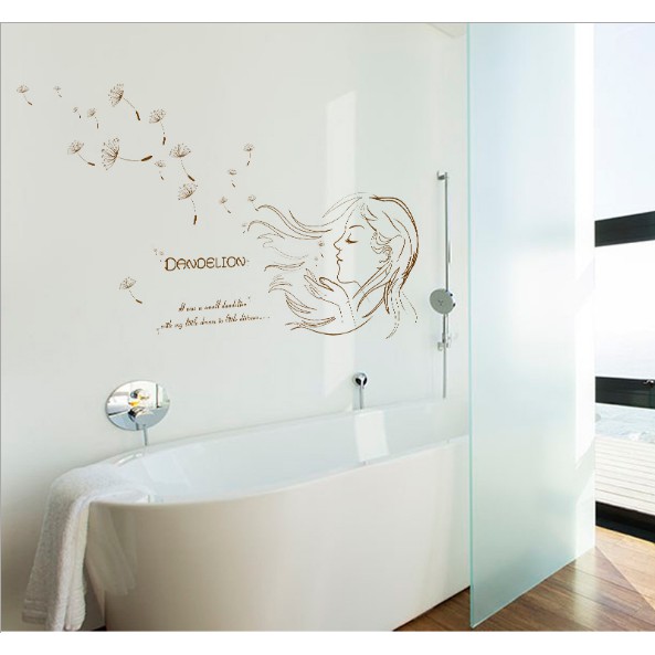 Decal trang trí tường - Cô Gái Thổi Bồ Công Anh Nâu 02