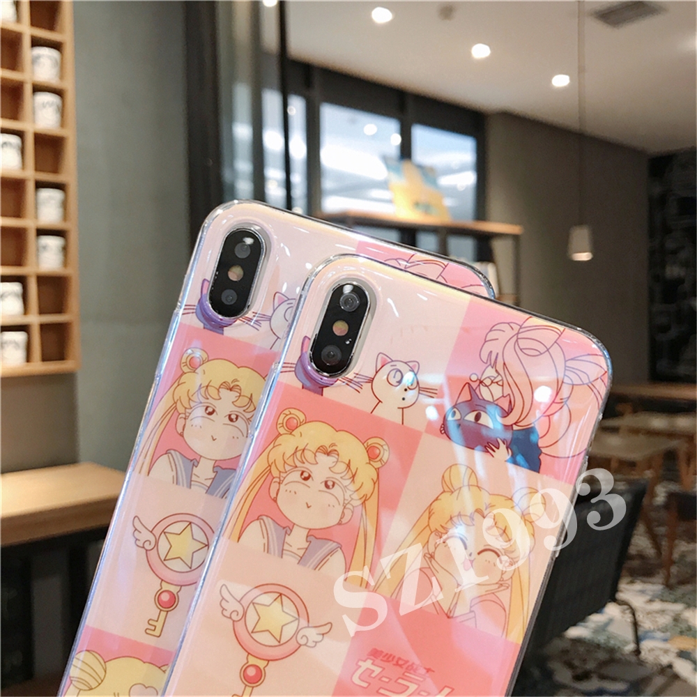 Cute Sailor Moon Emoji Fashion Blue-ray Soft Phone Case IPhone X XS XR XSMax 8 7 6 6s Plus Cover