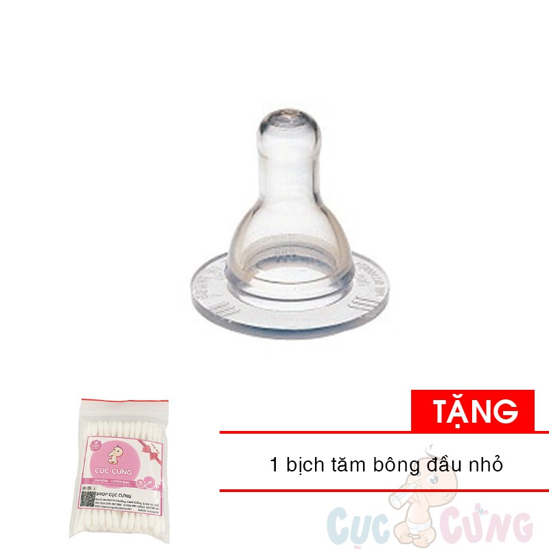 Ty bình sữa Pigeon Silicone cổ thường size L - đơn Tặng 1 gói tăm bông đầu nhỏ