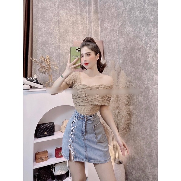 Áo Lệch Vai Sóng Nhăn Siêu Hot