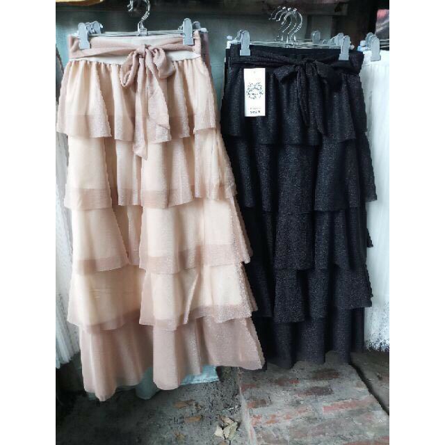 Chân váy voan nhũ 5 tầng