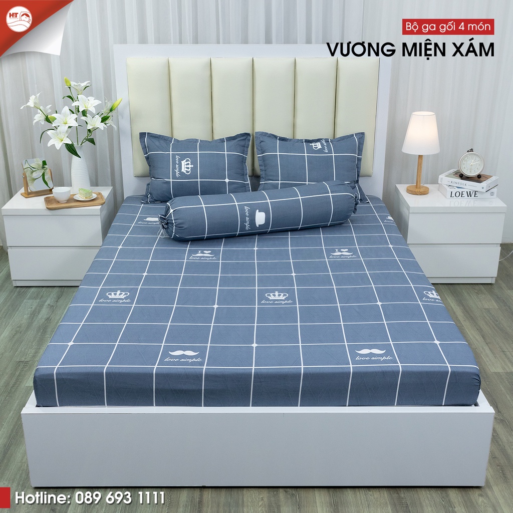 Bộ ga drap giường vỏ gối 4 món Cotton Poly mẫu trẻ hot hit giá rẻ, miễn phí bo chun