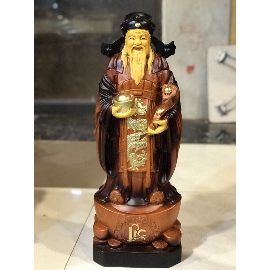 Tượng thần Tài Tài Lộc, Bày Bàn, Kệ, Tủ... Gỗ Hương Đá, KT: cao60x23x15