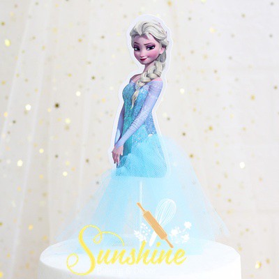 Elsa công chúa nàng tiên cá giấy váy lưới cắm bánh trang trí bánh kem sinh nhật