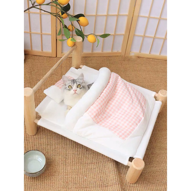 [Giặt được máy giặt]Ổ đệm mèo size lớn hình chiếc giường ngủ kèm bóng chơi giảm stress