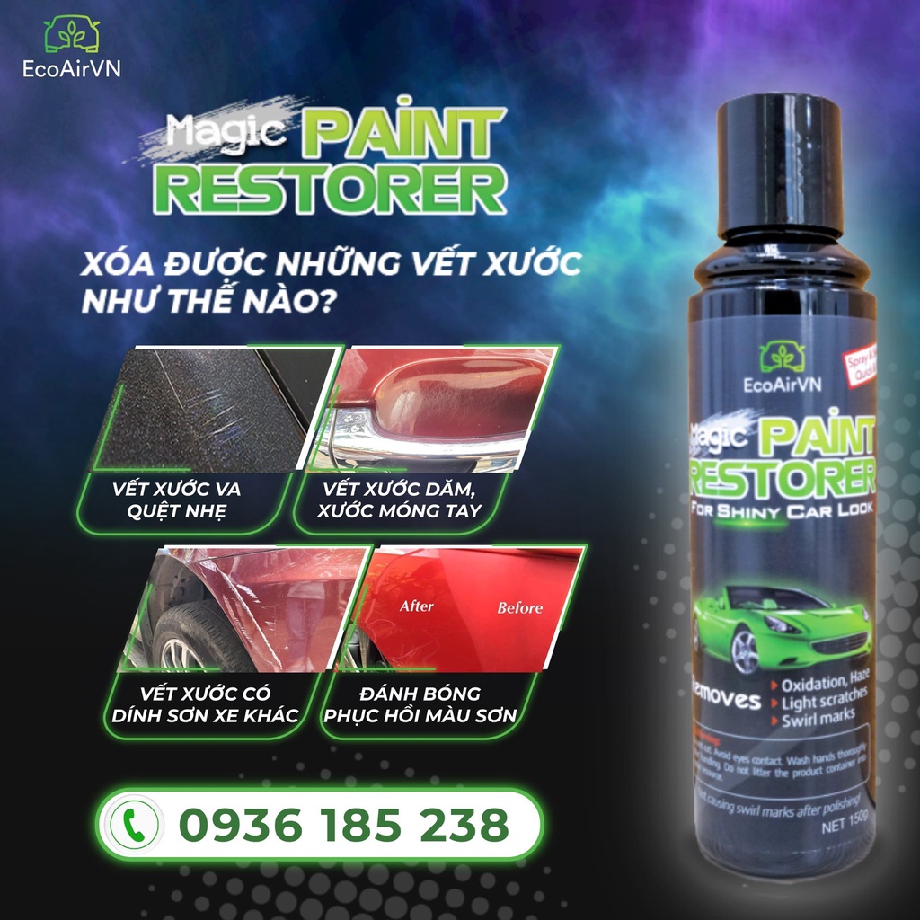 Phục hồi sơn Magic Paint Restorer  EcoAirVn- Lifetech Group xoá oxy hoá, vết xước nhẹ và bảo vệ sơn ngoại thất ô tô.