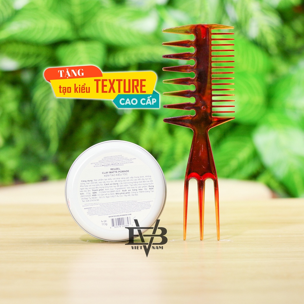 REUZEL MATTE CLAY POMADE - Pomade vuốt tóc Reuzel Clay Matte 113g + Tặng lược Texture cao cấp