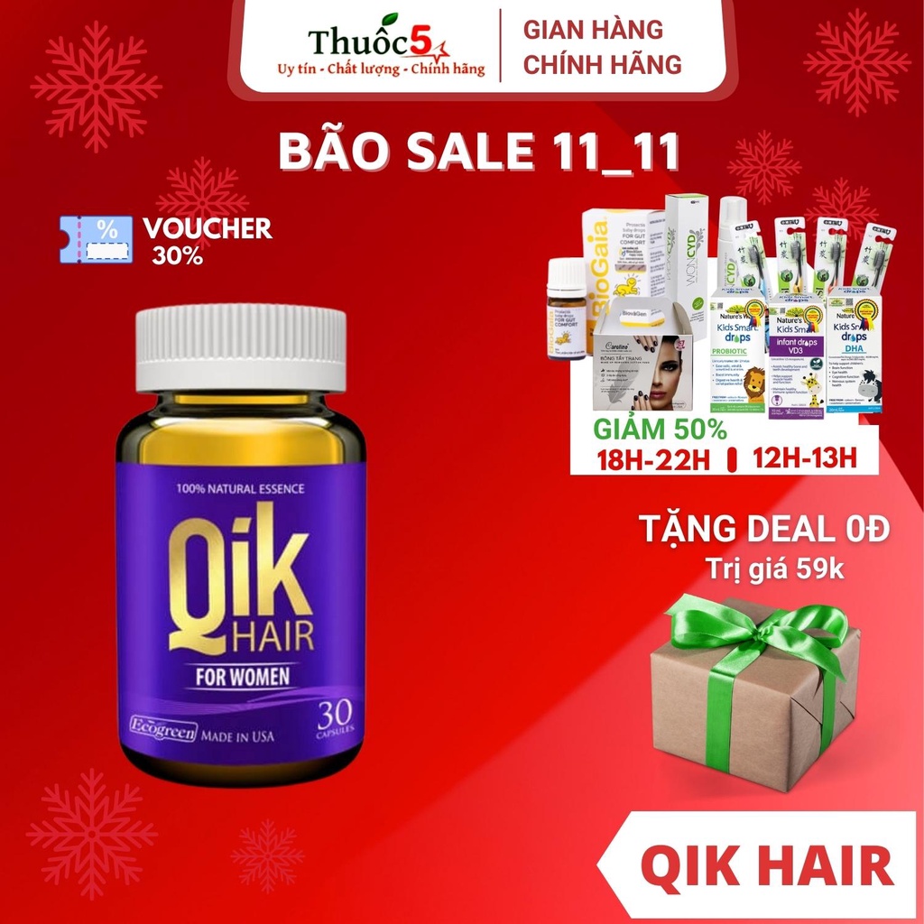 [Giá Gốc] QIK Hair For Women – Hỗ trợ thúc đẩy tế bào mọc tóc, chắc khỏe tóc - Lọ 30 viên