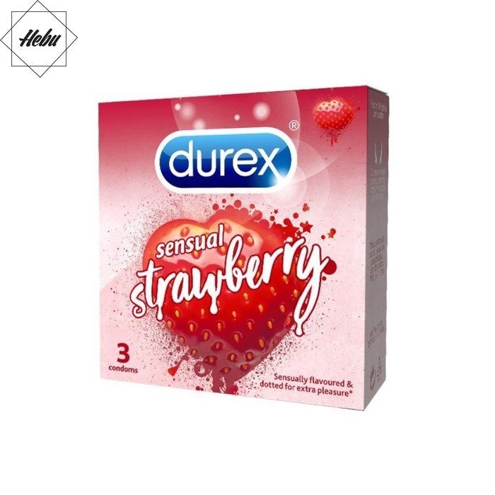 Bao cao su durex sensual strawberry siêu mỏng nhiều gel bôi trơn 1 hộp 3 cái hebuhome