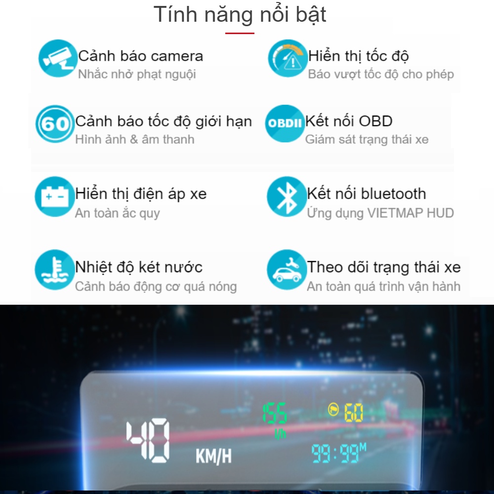 Màn Hình Hiển Thị Thông Minh Vietmap HUD H1AS - H1N - H1X