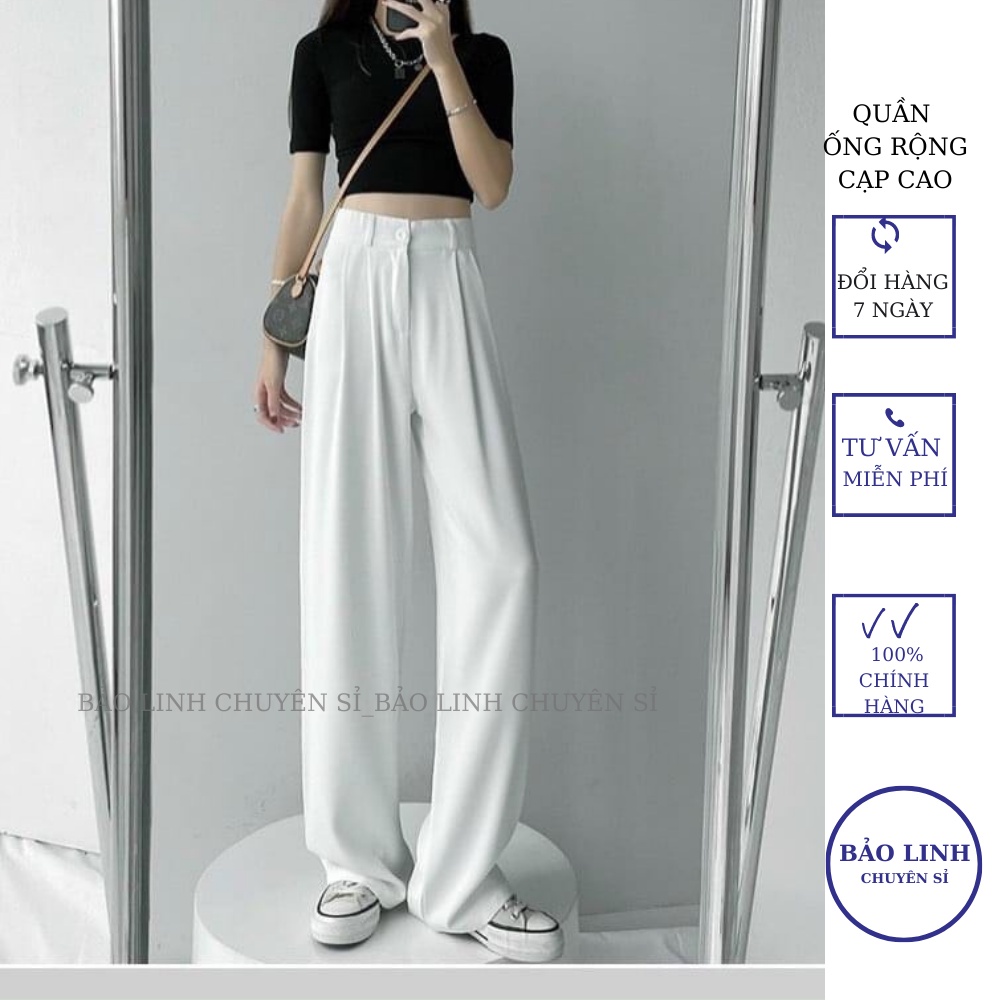 Quần Ống Rộng Cạp Cao Chất Vải Đẹp Quần Culottes Suông Nữ Đen Trắng Nâu kiểu hàn quốc | BigBuy360 - bigbuy360.vn