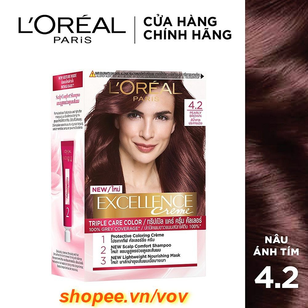 Thuốc nhuộm #4.2 tóc Loreal Excellence Creme (Nâu Ánh Tím) 100% chính hãng, vov cung cấp & bảo trợ.