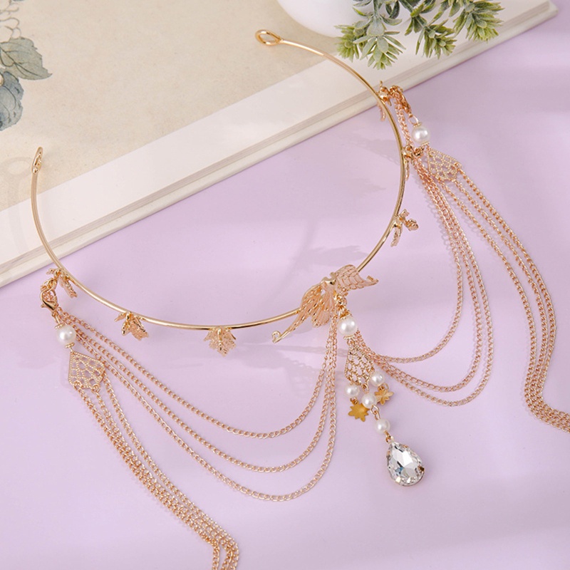 Băng Đô Cài Tóc Hình Vương Miện Phối Tua Rua Phong Cách Hanfu