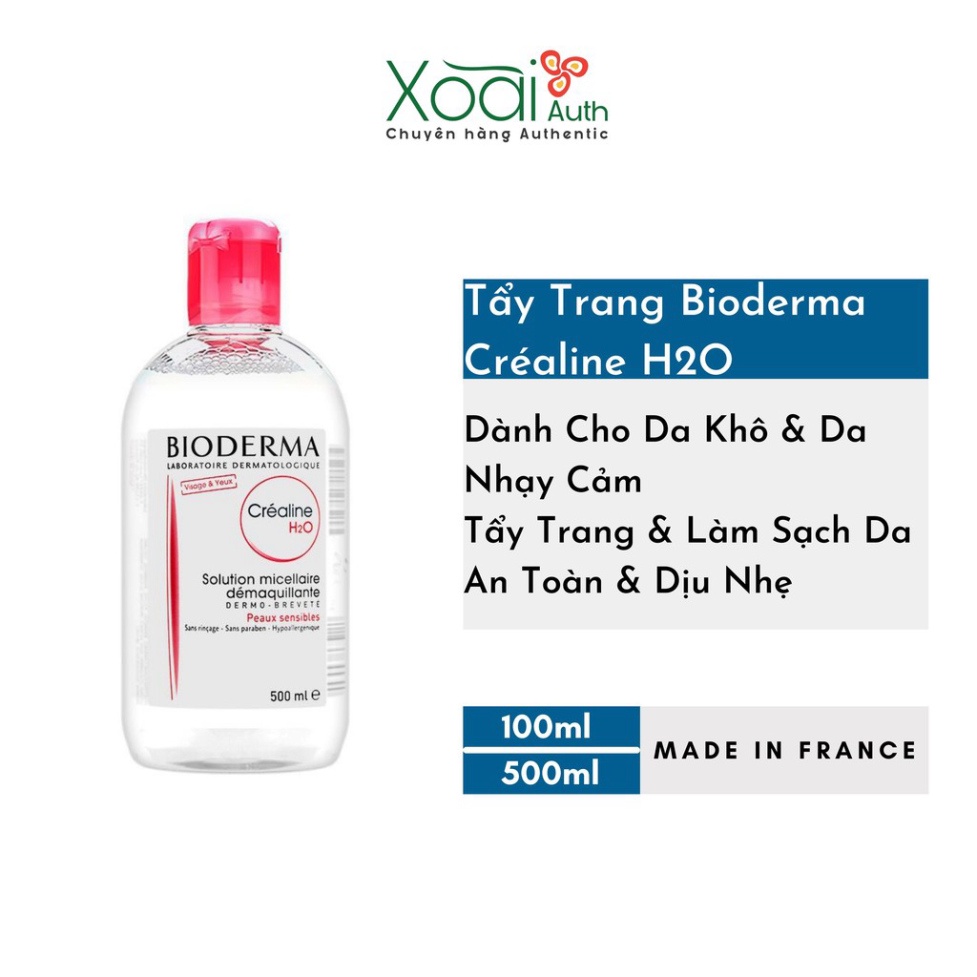 Tẩy Trang Bioderma Créaline H2O (Màu Hồng) Dành Cho Da Thường, Da Nhạy Cảm - Xoài Auth