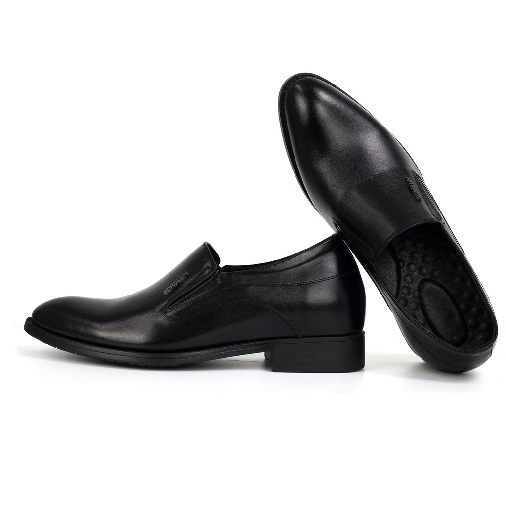 Giày tây nam tăng chiều cao da bò nappa cao cấp, giày lười màu đen G111- Bụi leather- hộp sang trọng -BH 12 tháng