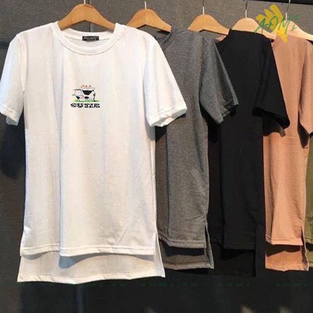 ÁO THUN BÒ SỮA KIỂU XẺ TÀ UNISEX UP TEE LAYER PHÔNG NAM NỮ TRẺ EM AOMIVN THỜI TRANG HÀN QUỐC HOT HÈ 2021