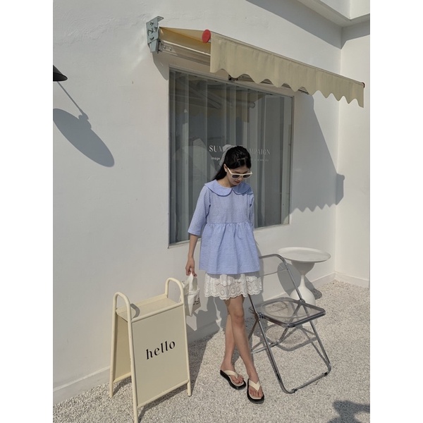 Áo babydoll cổ peterpan kẻ caro TKA317 LOLLIE STUDIO