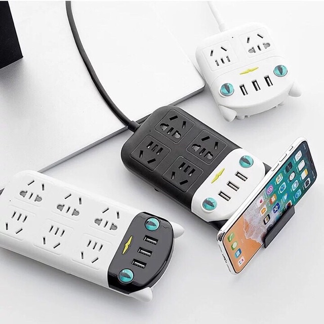 Ổ cắm điện hình mèo kèm USB và khay để điện thoại