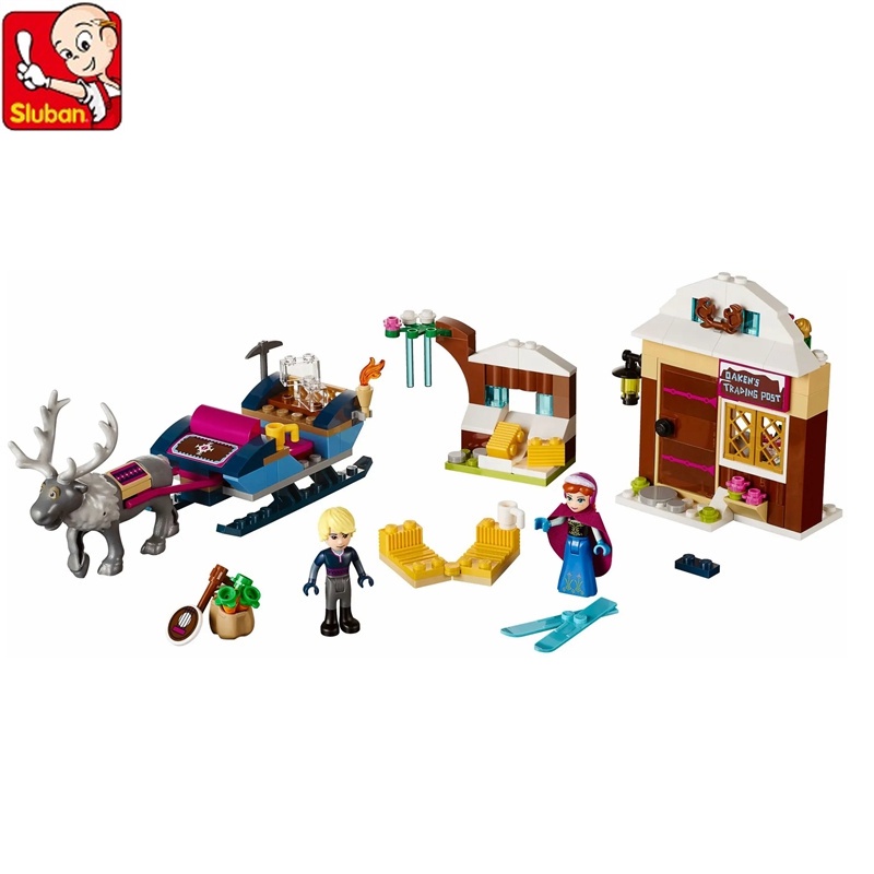 Bộ 174 khối mô hình lắp ghép SLUBAN hình hành trình trượt tuyết của Anna & Kristoff 79276 26.2x19.1x6.1CM DIY cho trẻ em