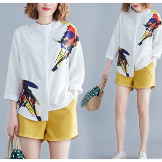G881 Bộ đồ big size freesize phối áo cổ tàu quần vàng kiểu dáng thanh lịch nhã nhặn