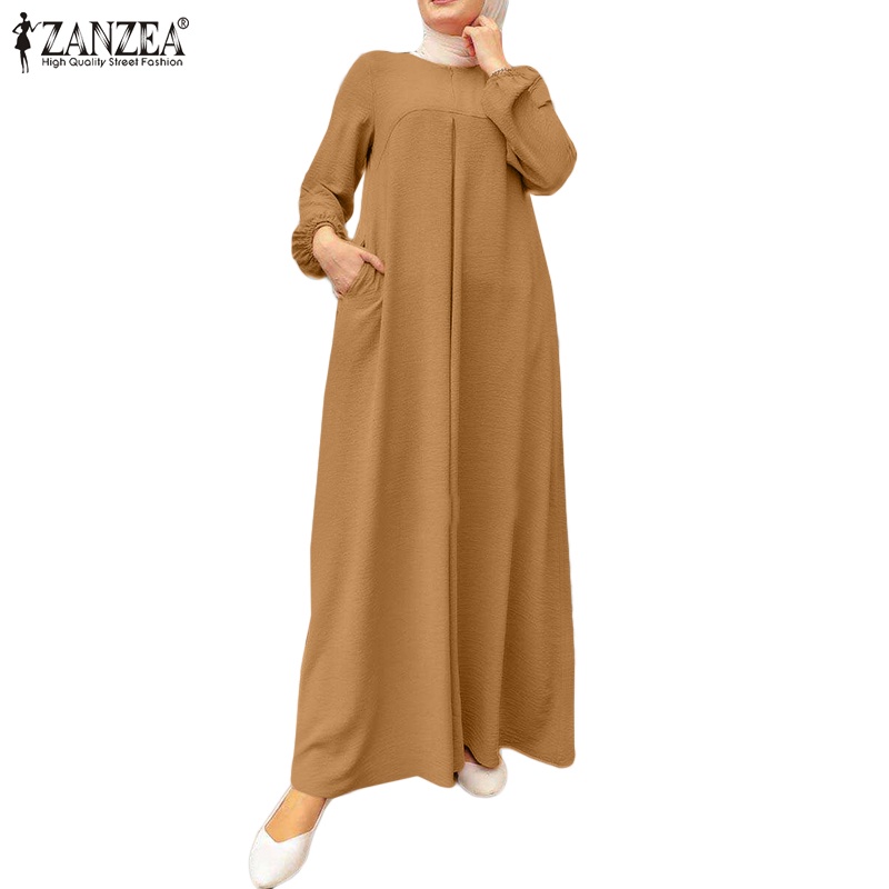 Đầm người hồi giáo Zanzea dáng dài rộng cổ tròn phong cách vintage cho nữ
