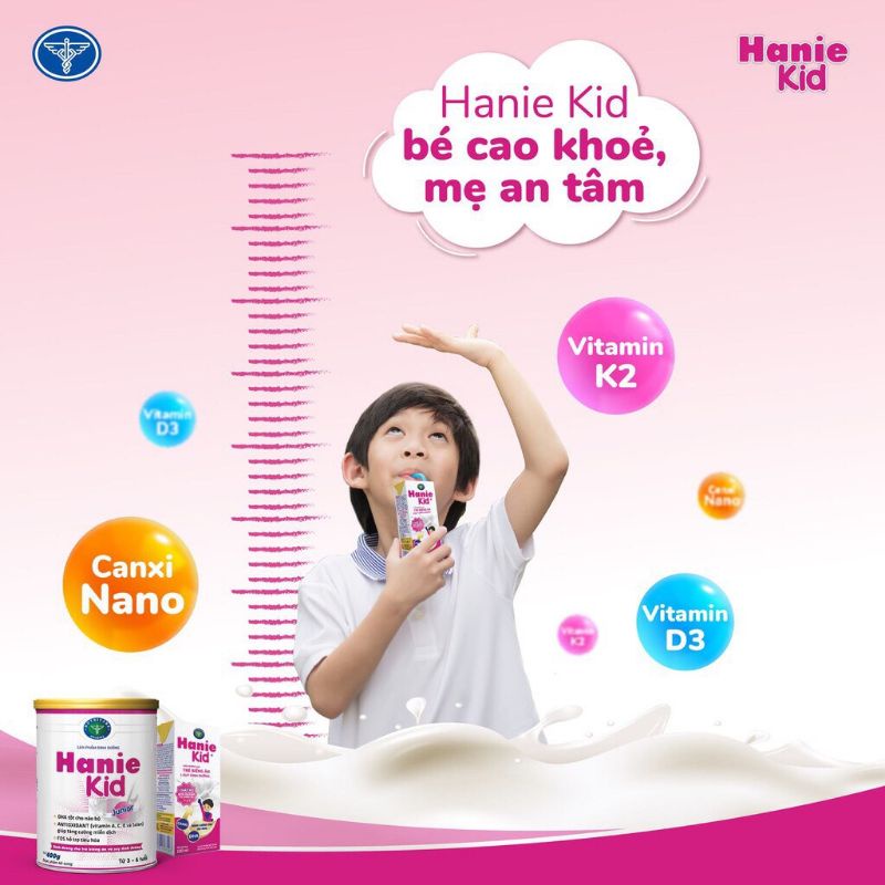 Hanie Kid 2+ Sữa Bột Cho Bé Biếng Ăn, Suy Dinh Dưỡng Hộp 900gram