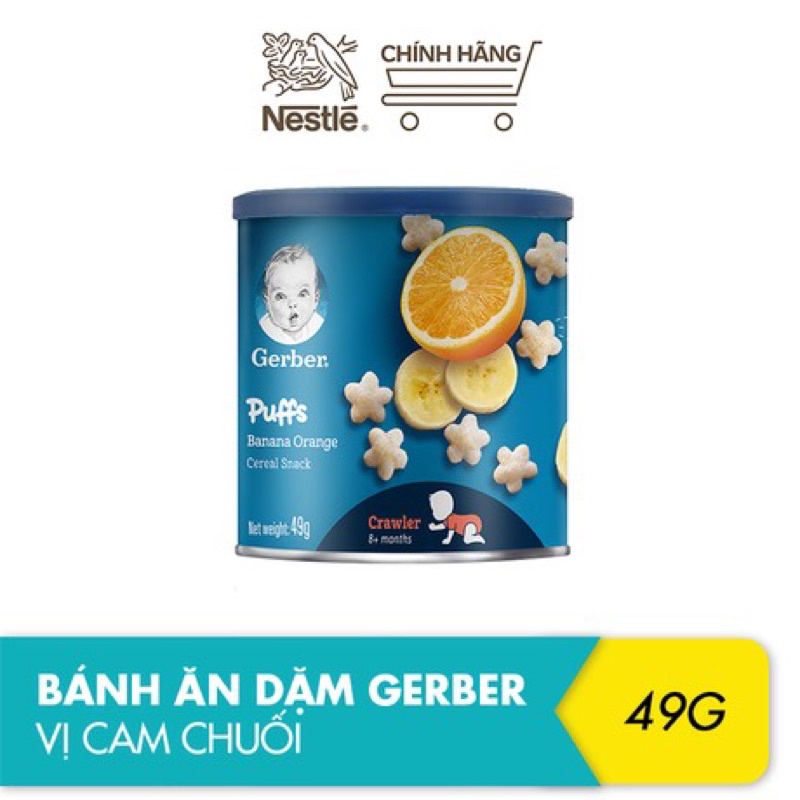 Bánh ăn dặm GERBER PUFFS ngôi sao Chuối Cam, Dâu Táo - Lon 49g