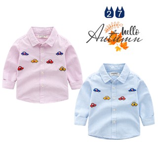 Áo sơ mi bé trai WELLKIDS áo dài tay cho bé họa tiết ô tô chất cotton hàng xuất Âu Mỹ