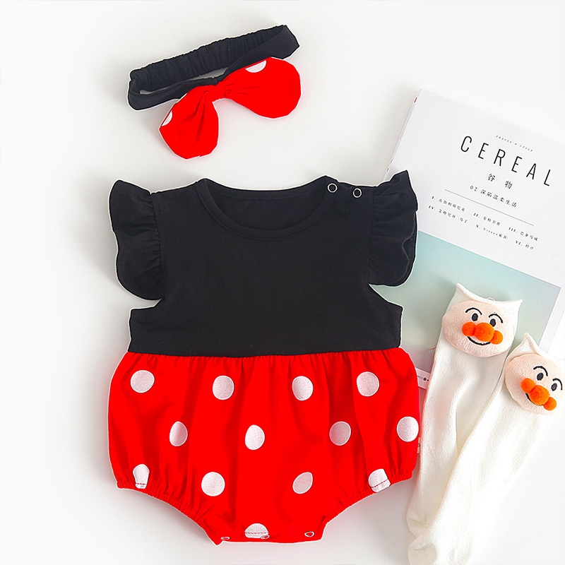 Bộ Áo Liền Quần Chấm Bi Dễ Thương Cho Bé Gái