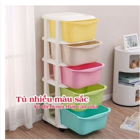 Tủ nhựa đa sắc màu 5 tầng nhựa Việt Nhật, tủ đựng quần áo, đồ dùng đa năng có bánh xe (MS: 3638)