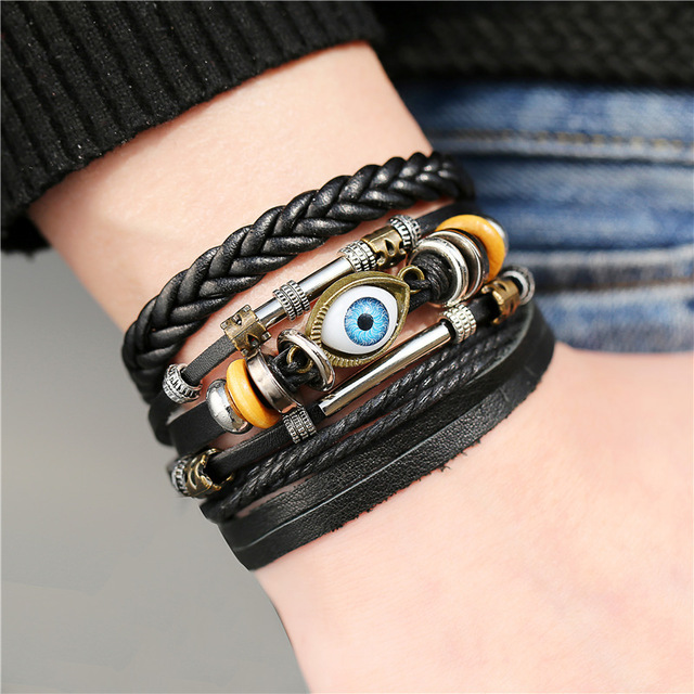 Vòng Tay Da Hishop Nhiều Lớp Phong Cách Vintage Cho Nam