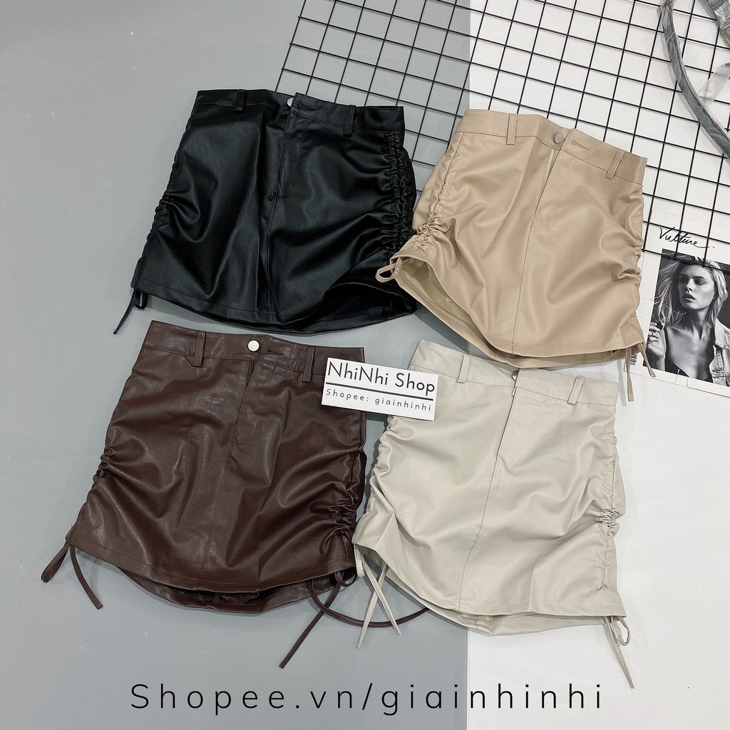 Chân váy da rút dây 2 bên, Chân váy ngắn dáng A CV1762 - NhiNhi Shop