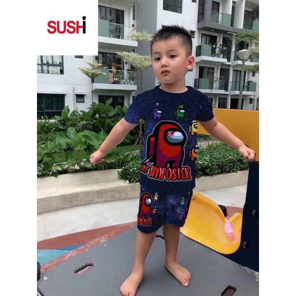 Bộ Among us bé trai thun lạnh thái cao cấp in 3D 10-60kg SUSHI KIDS