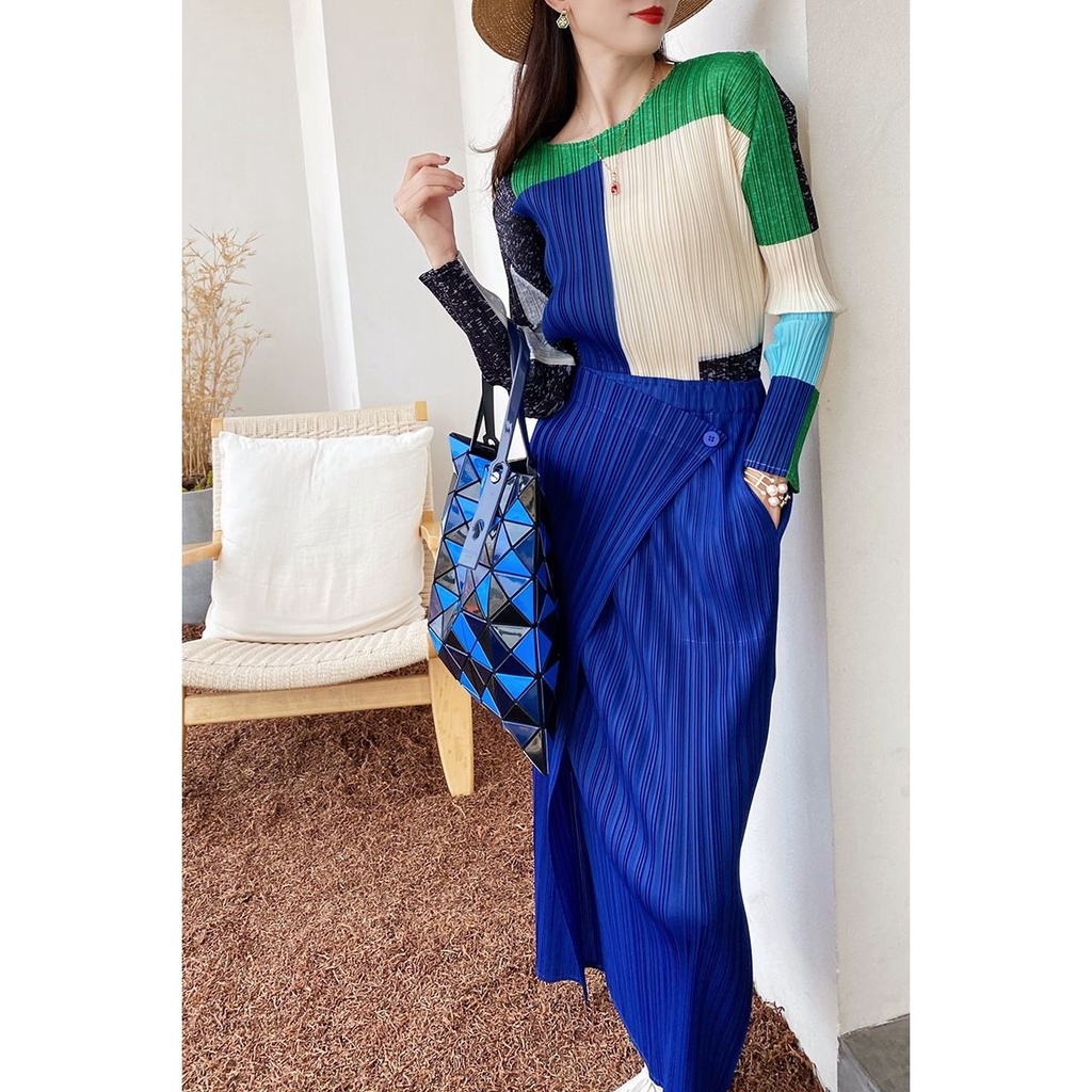 Sanzhai pleated skirt medium length basic fashion slim high waist solid color commuter pleated skirt for a lifetime