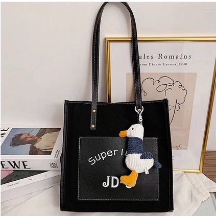 Túi tote phong cách Hàn Quốc có khóa kéo tặng kèm móc khóa TE01