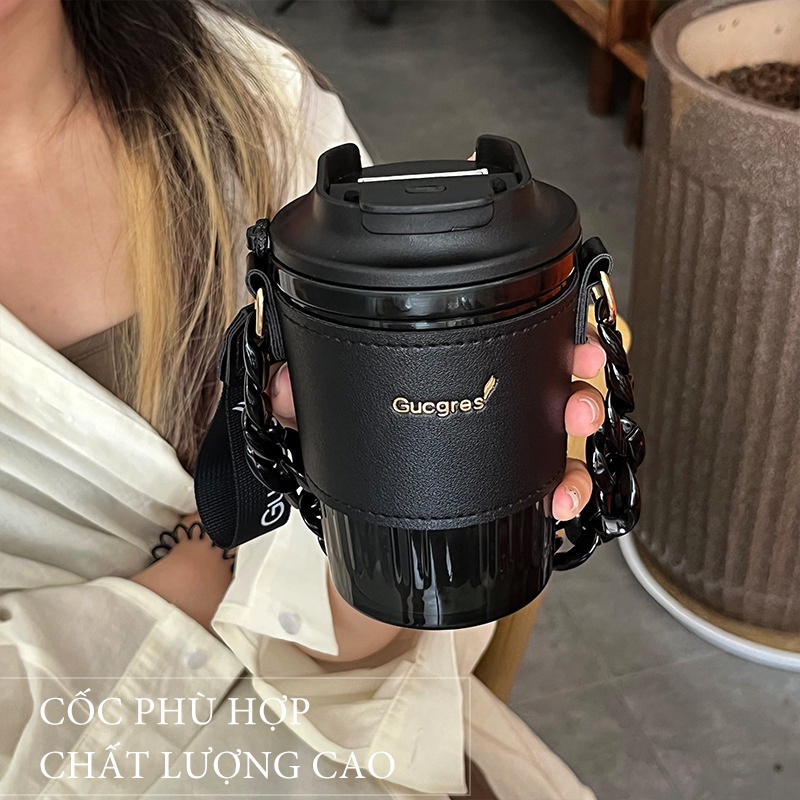 Cốc Nước 420ML Bằng Da Có Vòng Đeo Tay Kiểu Dáng Đơn Giản Thời Trang Mùa Hè