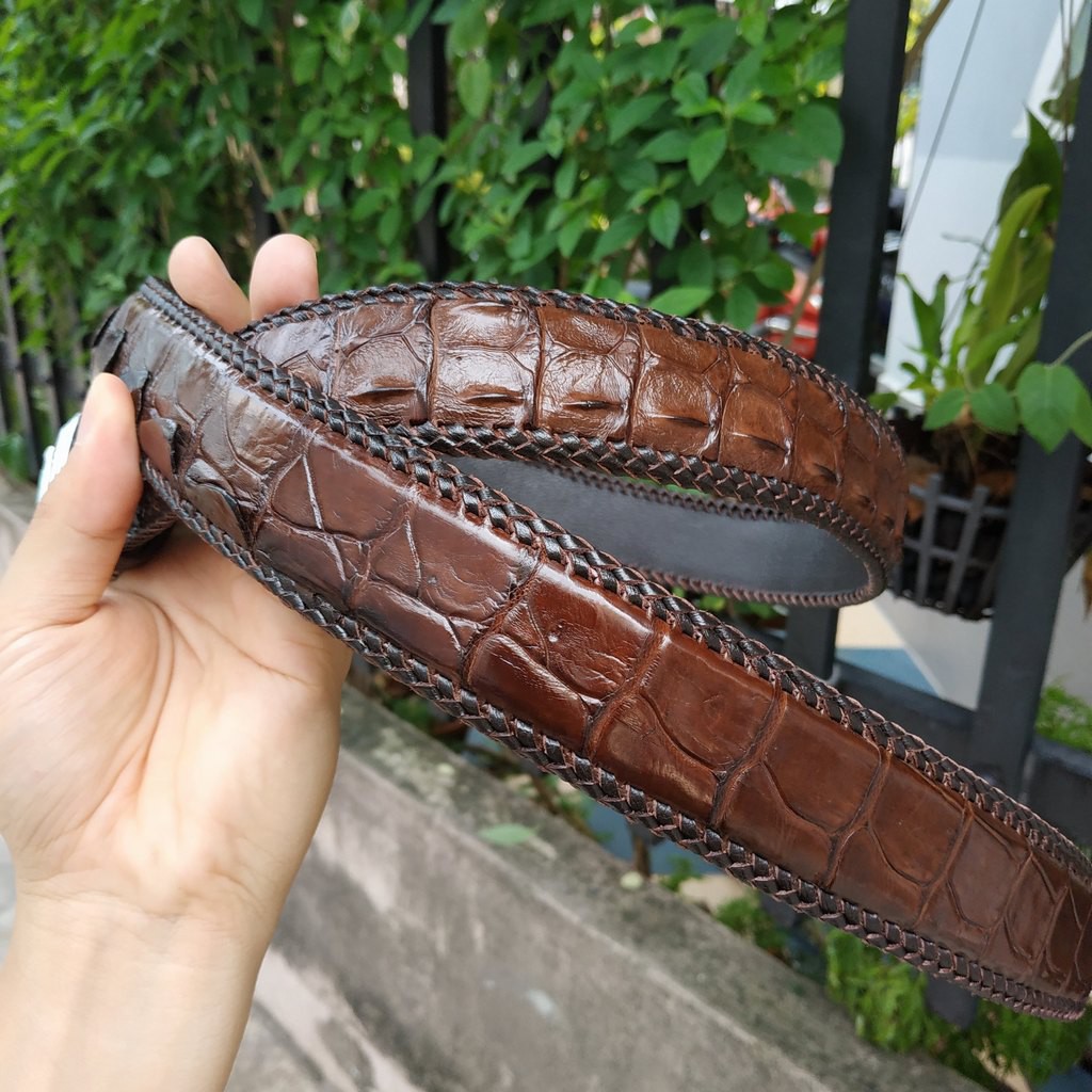 Thắt Lưng Da Cá Sấu Nam  Đan Viền Thủ Công Rất Đẹp!