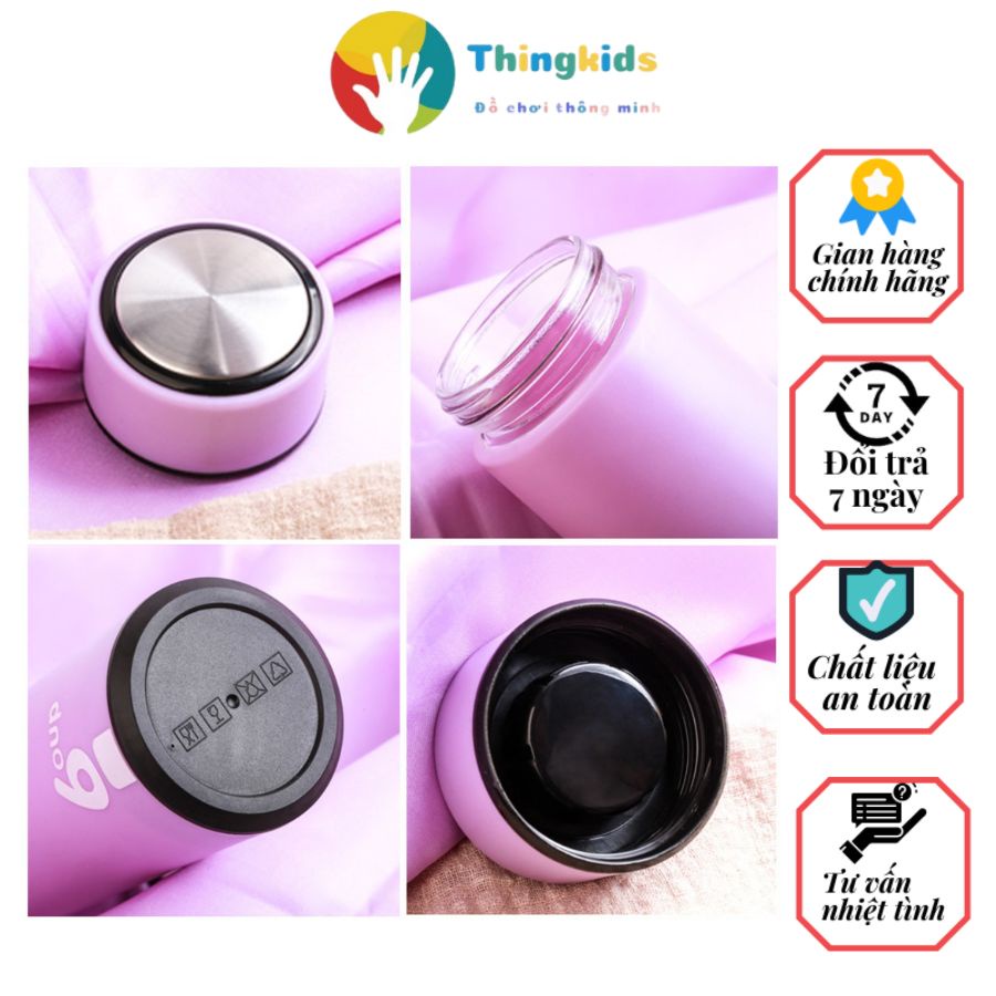 Bình nước thủy tinh 450ml có bọc nhựa chống nóng, chống trơn trượt - Thingkids