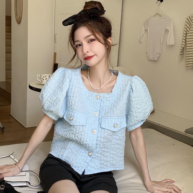 Áo kiểu bèo tay phồng phong cách tối giản