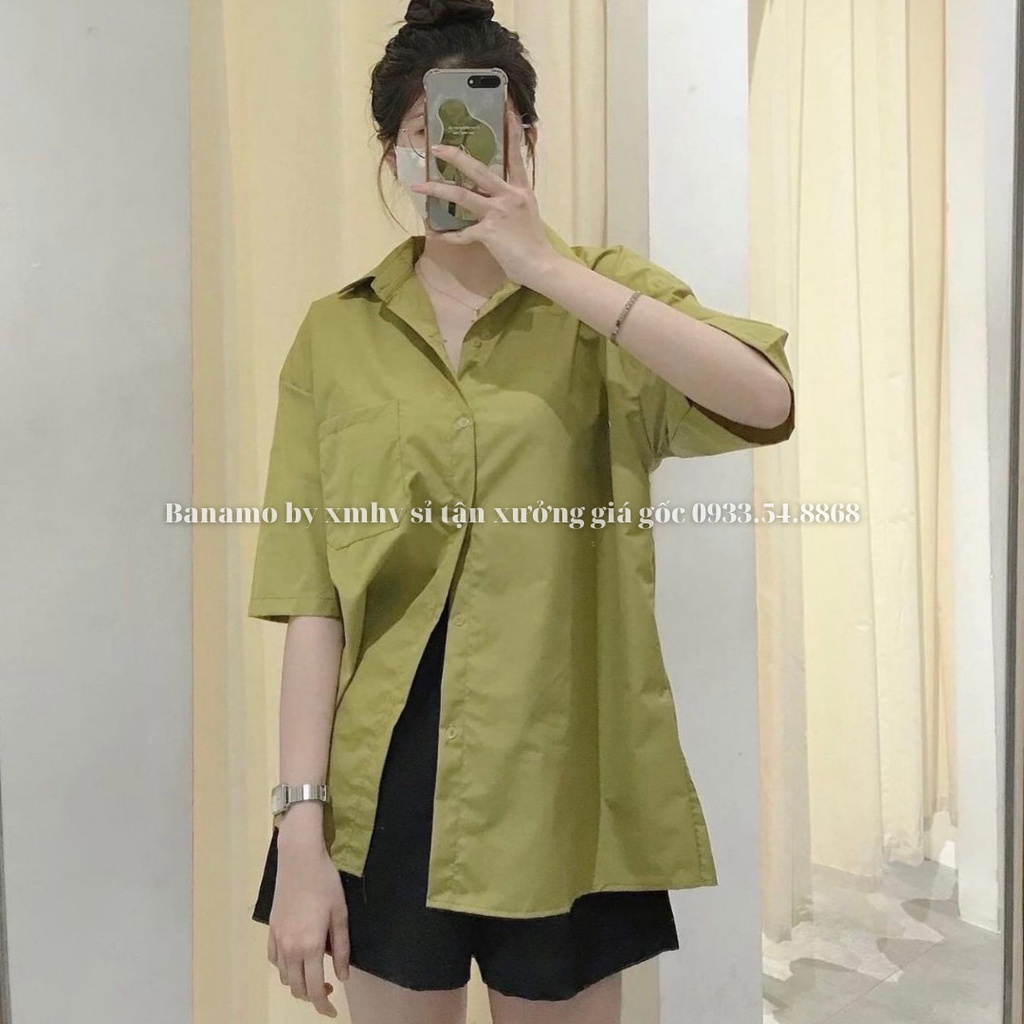 Áo sơ mi cộc tay 3 màu hàng thiết kế thời trang Banamo Fashion sơ mi cộc tay 3 màu 3932