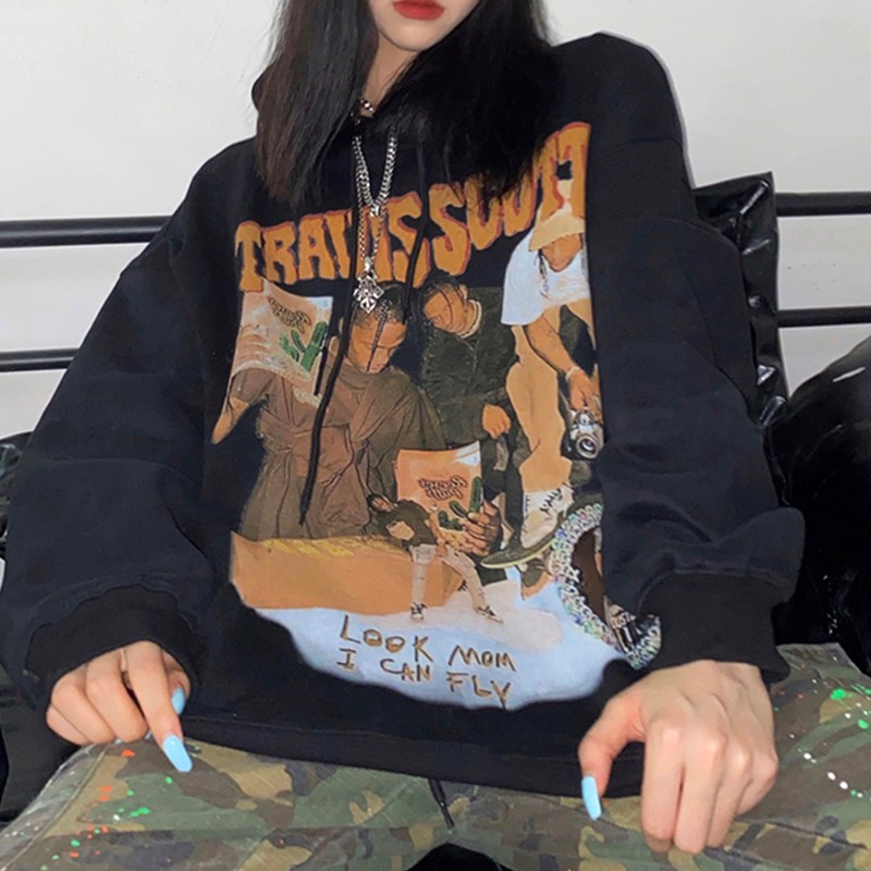 Áo Hoodie Tay Dài Dáng Rộng In Họa Tiết Phong Cách Hàn Quốc Thời Trang Cho Nữ | BigBuy360 - bigbuy360.vn