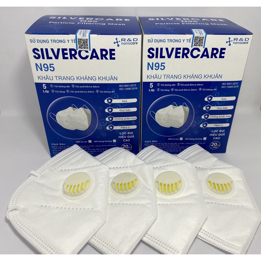 Khẩu trang N95 Y tế Nano Silver 5 lớp có màng lọc Nano an toàn, ngăn bụi mịn, ôm khít mặt có van thở