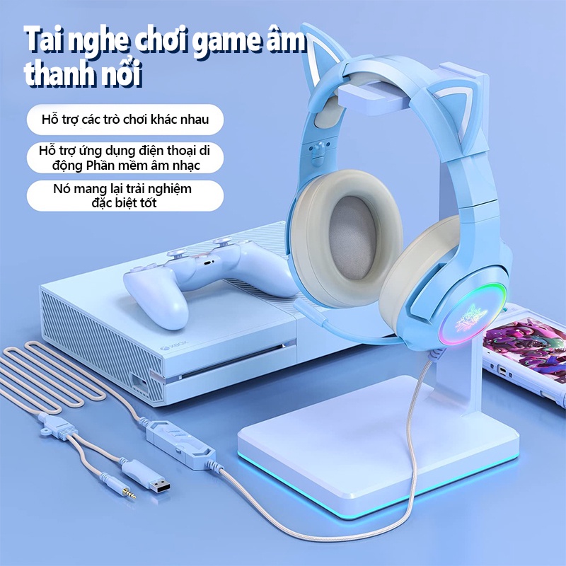 ONIKUMA K9 Tai nghe chơi game chụp tai có mic với tai mèo có thể tháo rời cho điện thoại máy tính xách tay PC/PS4