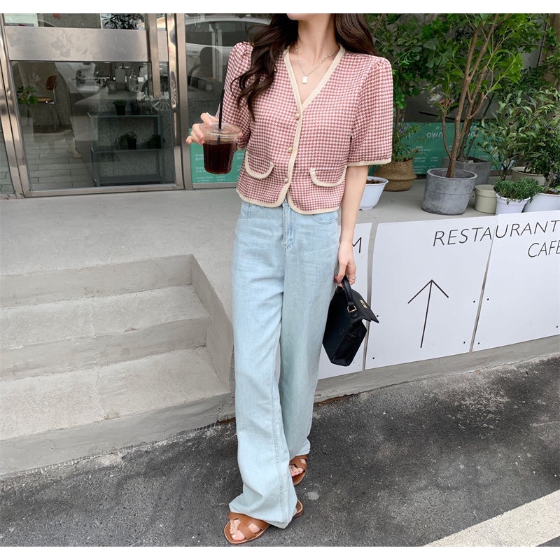 Áo Sơ Mi Ca Rô Ngắn Tay Cổ Chữ V Thời Trang Mùa Hè Hàng Mới Dành Cho Nữ 2022