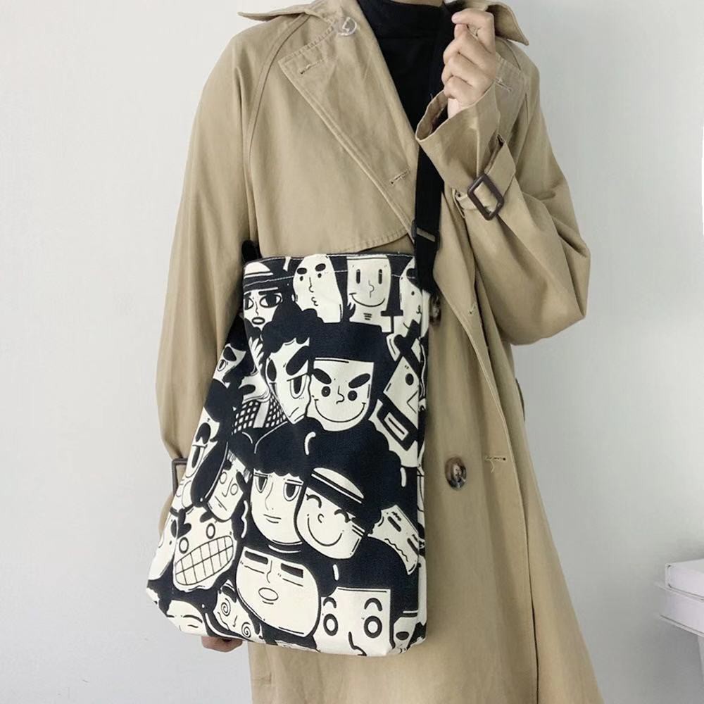 Túi Xách Canvas Ngăn Rộng Họa Tiết Graffiti Dễ Thương Dành Cho Nữ | BigBuy360 - bigbuy360.vn