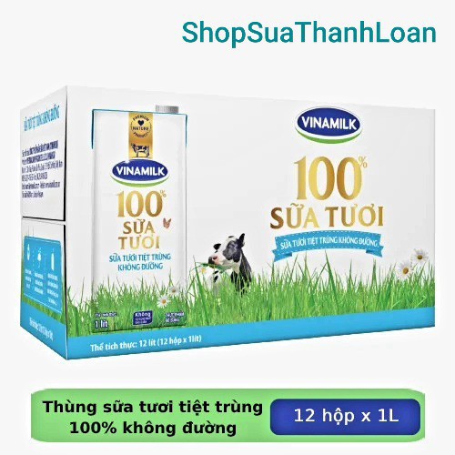 {Giao GrabExpress-NowShip} Thùng 12 hộp Sữa tươi tiệt trùng Vinamilk 100% Có đường 1L. HSD T12-2020