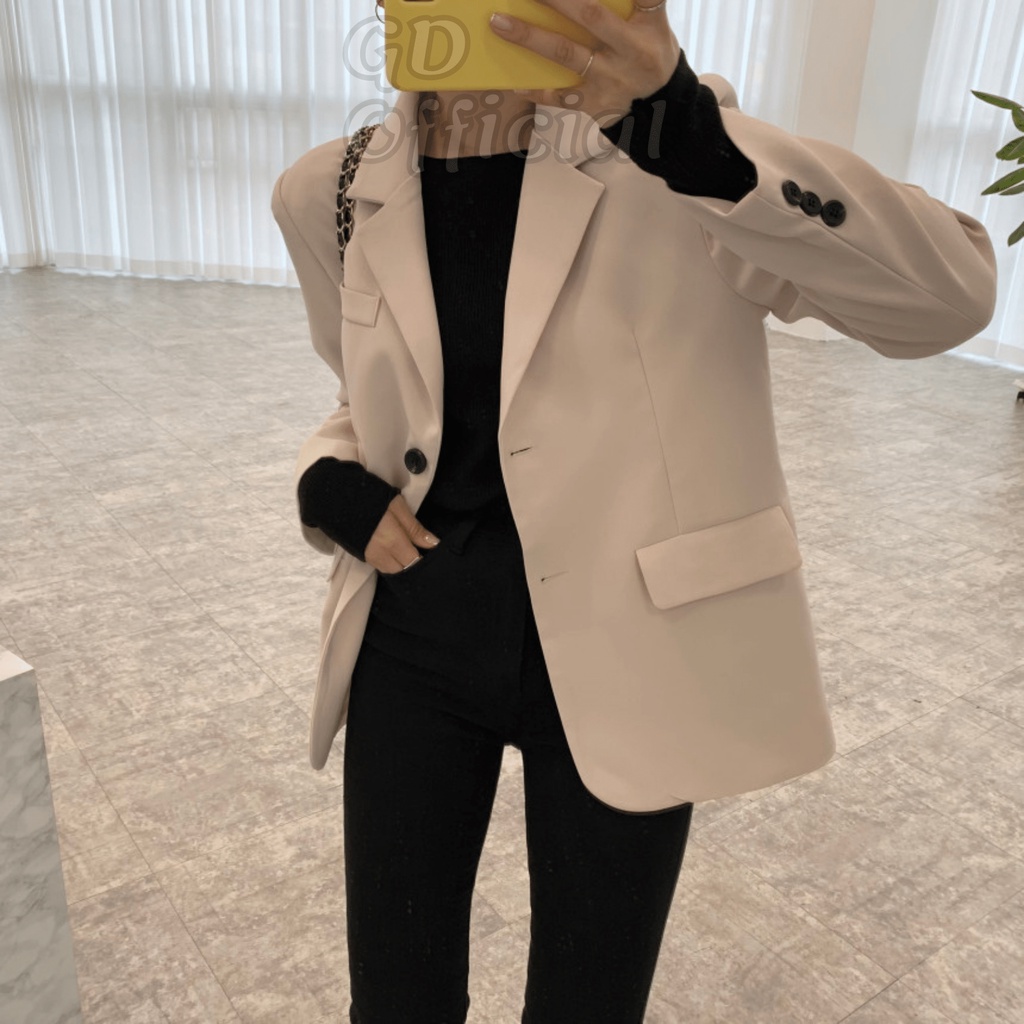 K75|Áo khoác blazer dài tay cổ điển chất cotton dày dặn thiết kế thanh lịch cho nữ dài tay rộng rãi đen, nâu,GD Official