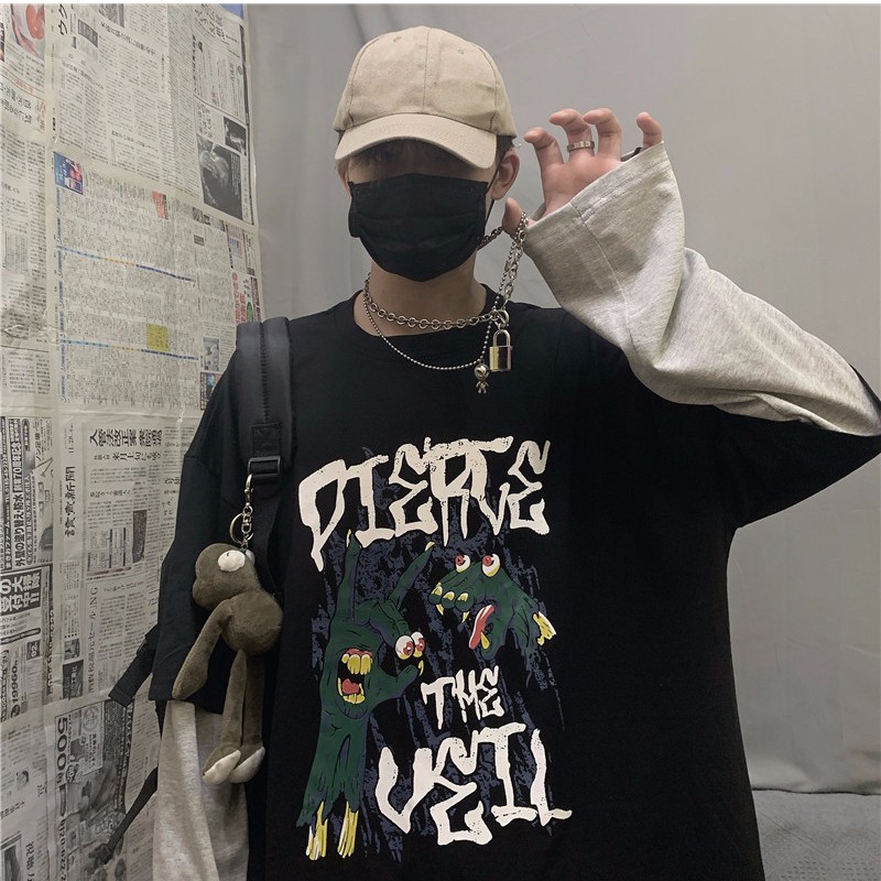 Áo Giả Hai Lớp Tay Dài Phong Cách Harajuku Hàn Quốc Cá Tính 16301