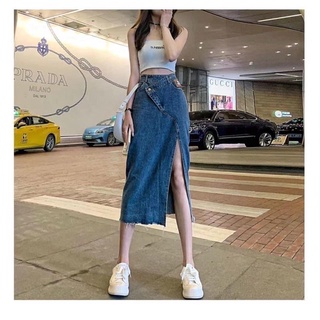Chân váy jean xẻ cách điệu