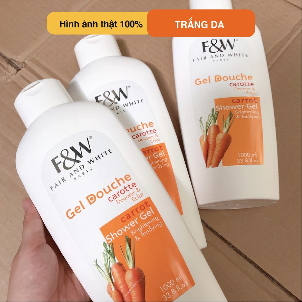 Sữa tắm cà rốt F&amp;W Shower Gel Carrot 1000ml dưỡng trắng, nâng tông da